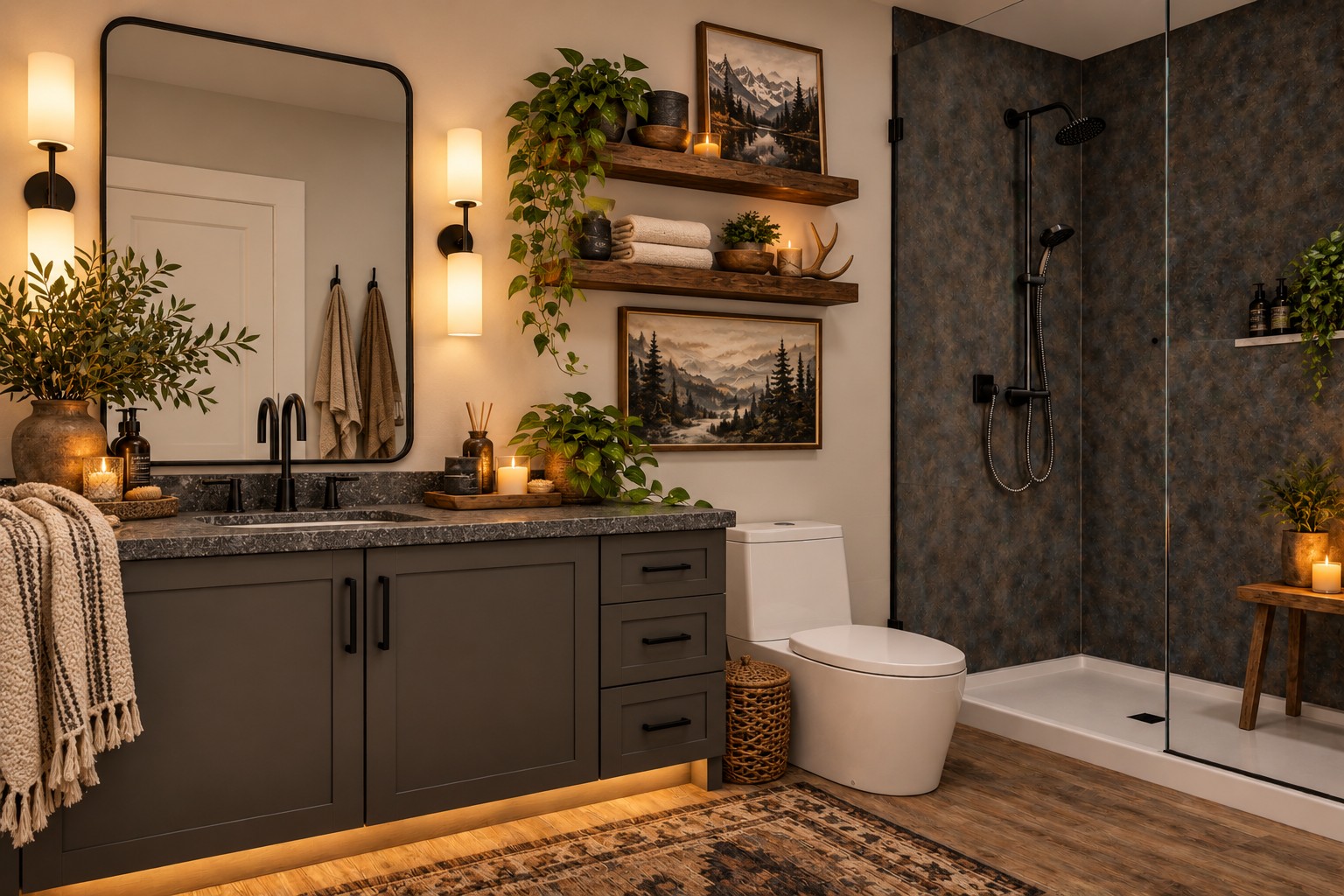 Proposed a spa-inspired primary bath interior rendering