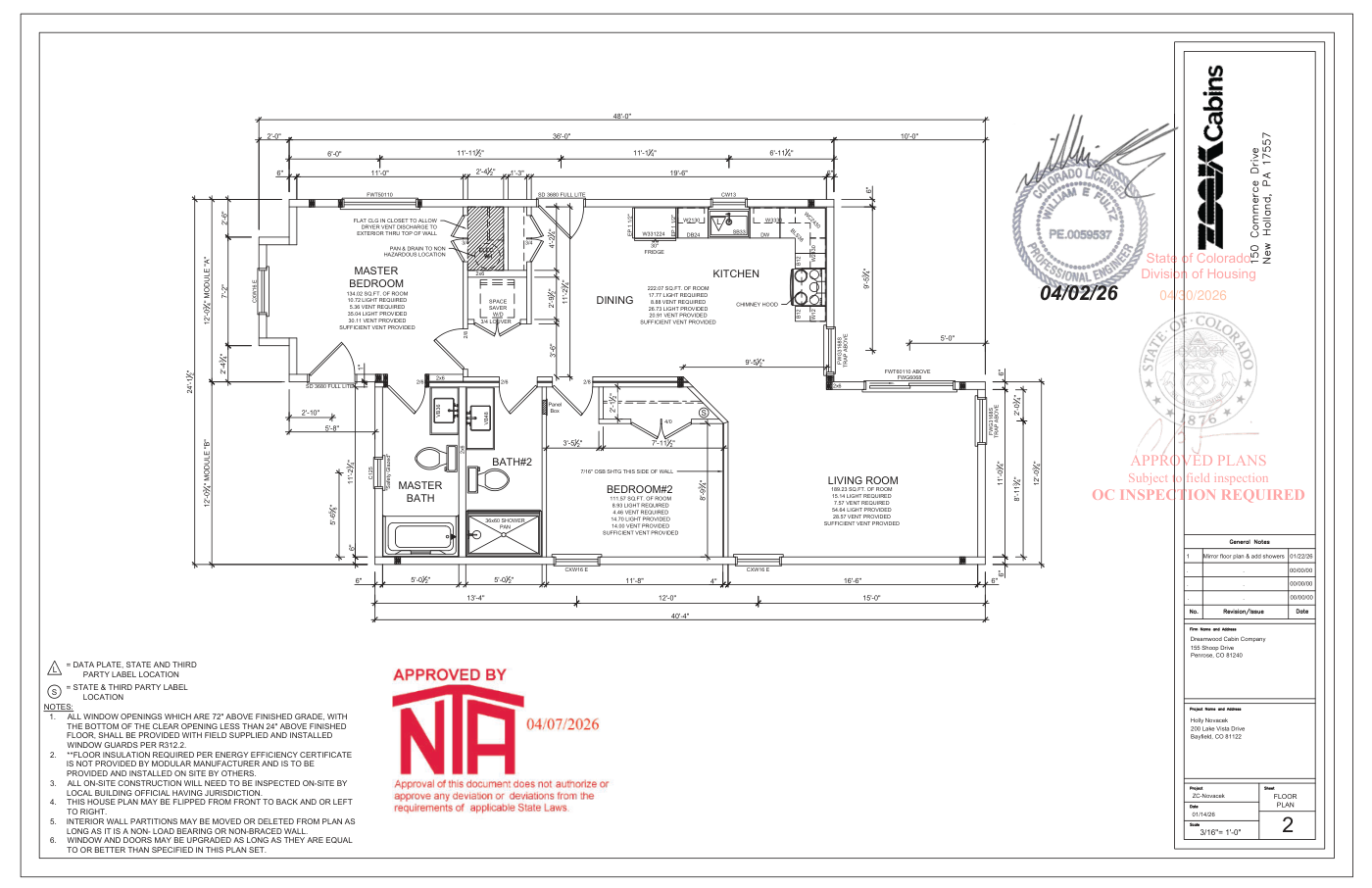 Cabin floor plan drawing; open full PDF to inspect dimensions